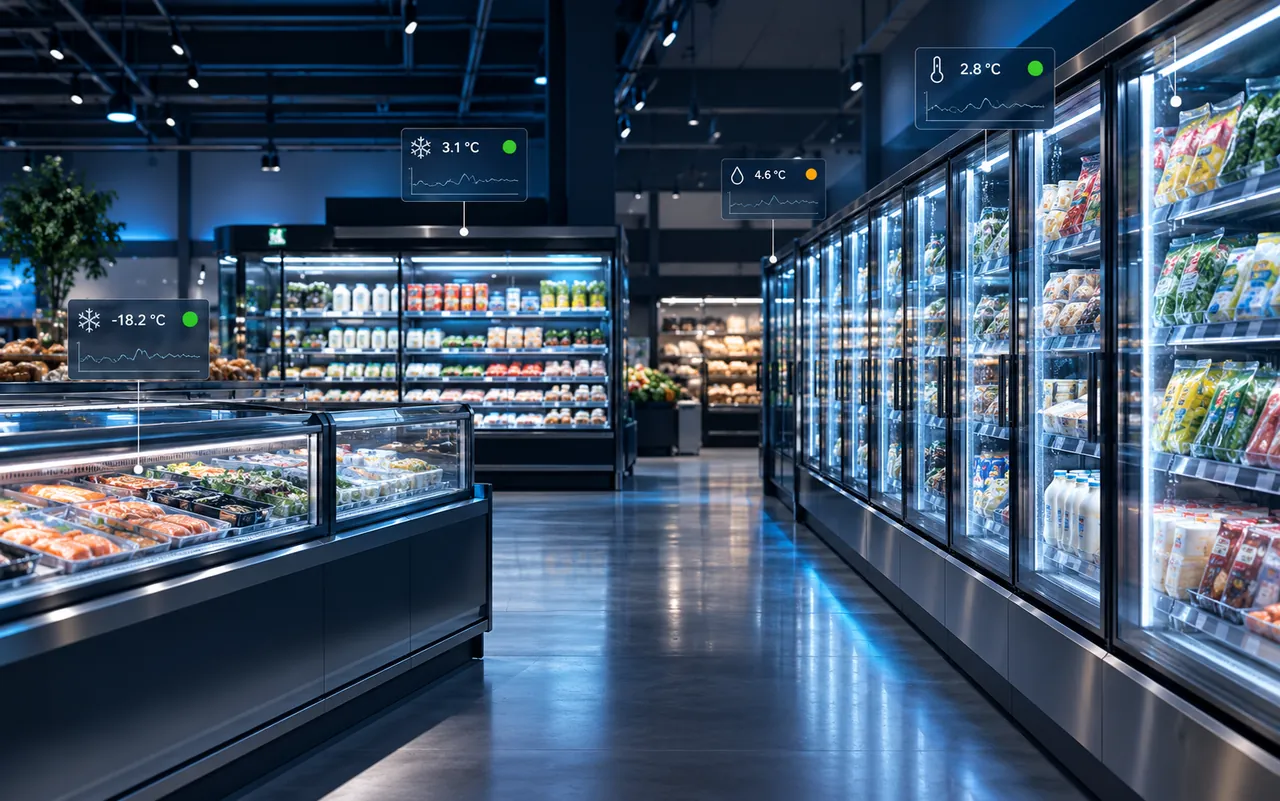 Concept visualisation: refrigerated display cases in a supermarket