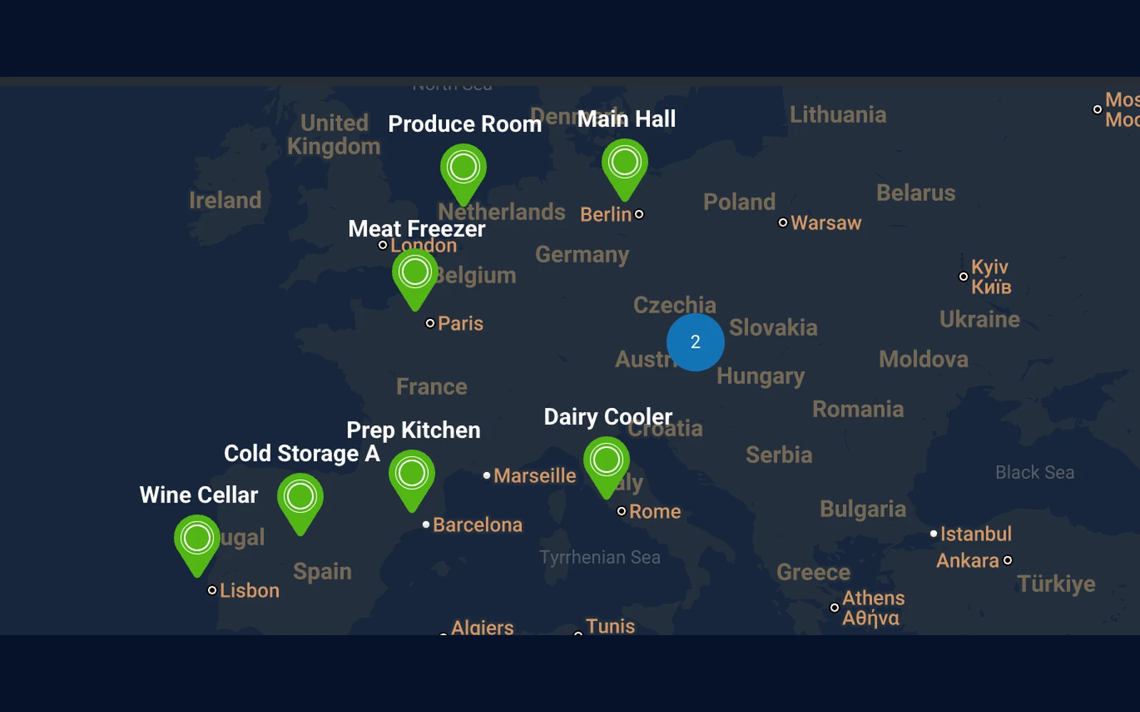 FoodSafe Cloud: remote monitoring of sites on a map